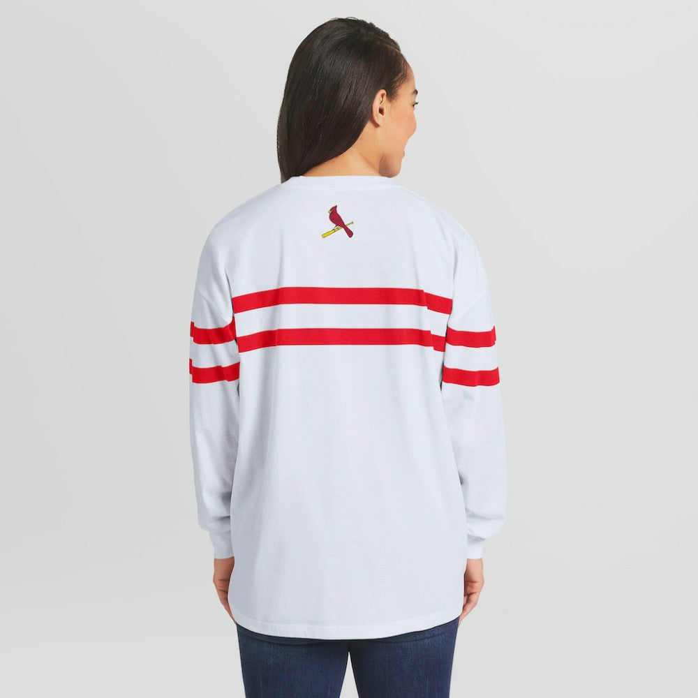 St. Louis Cardinals WEAR by Erin Andrews Women's Oversized Long Sleeve Striped T-Shirt - MLB T-shirts