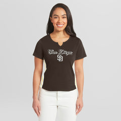 San Diego Padres WEAR by Erin Andrews Women's Notch Neck Cropped T-Shirt - MLB T-shirts