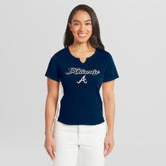 Atlanta Braves WEAR by Erin Andrews Women's Notch Neck Cropped T-Shirt - MLB T-shirts