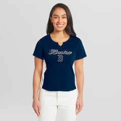 Boston Red Sox WEAR by Erin Andrews Women's Notch Neck Cropped T-Shirt - MLB T-shirts
