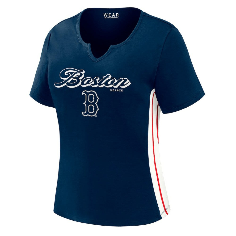 Boston Red Sox WEAR by Erin Andrews Women's Notch Neck Cropped T-Shirt - MLB T-shirts
