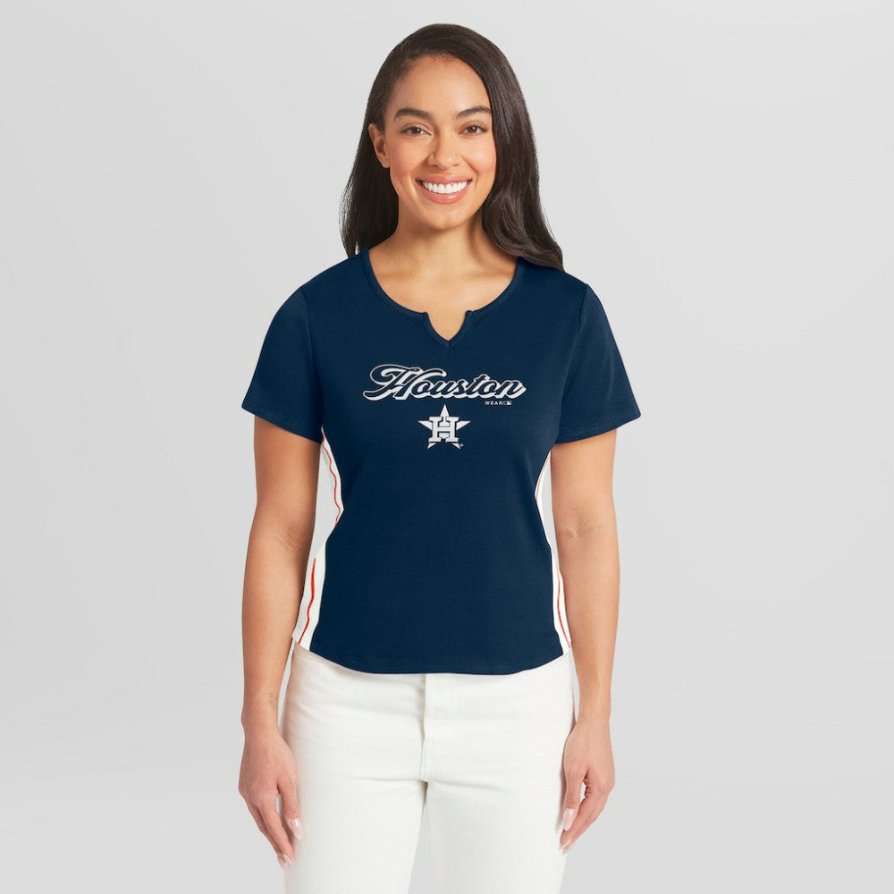 Houston Astros WEAR by Erin Andrews Women's Notch Neck Cropped T-Shirt - MLB T-shirts