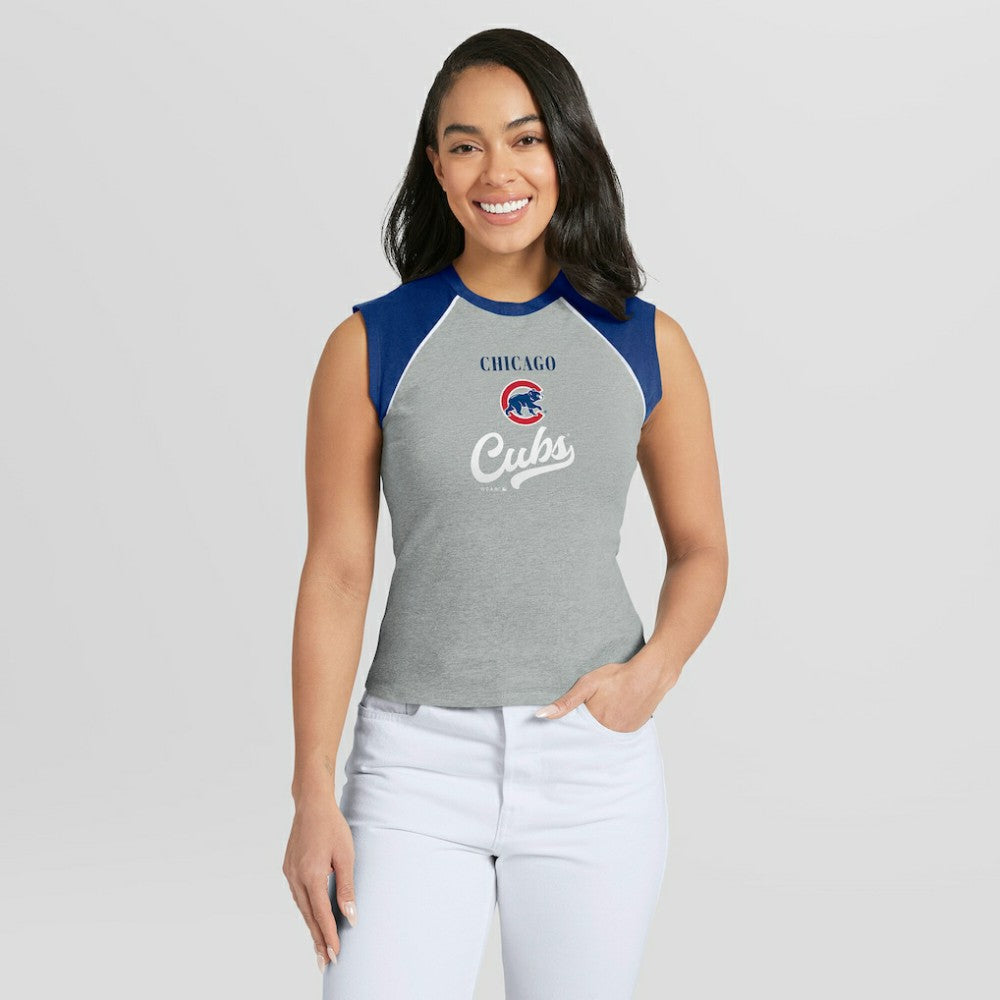 Chicago Cubs WEAR by Erin Andrews Women's Cropped Raglan Tank Top - MLB Tanks