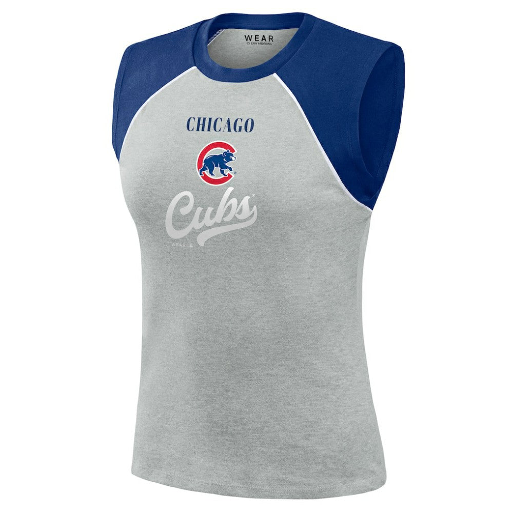 Chicago Cubs WEAR by Erin Andrews Women's Cropped Raglan Tank Top - MLB Tanks