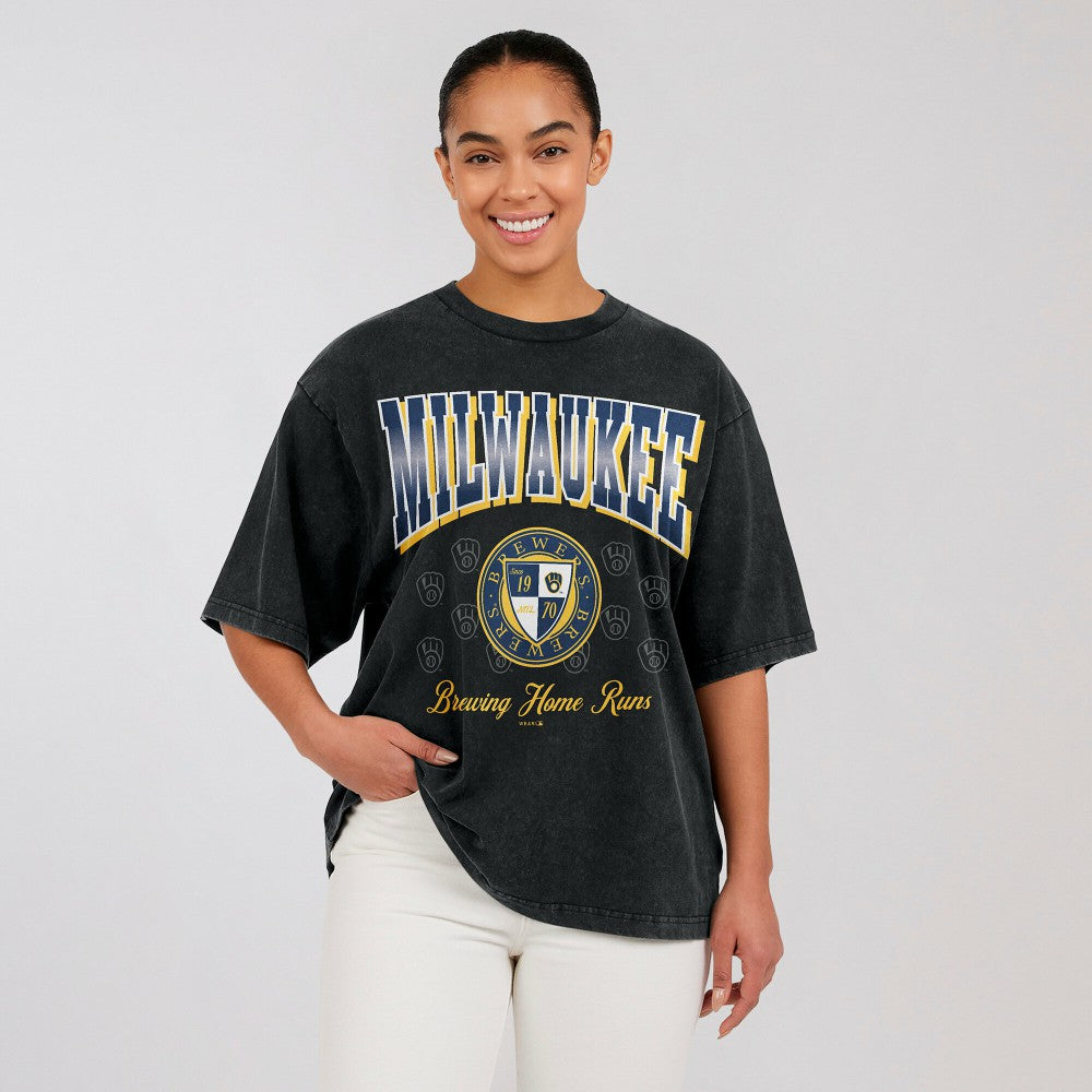 Milwaukee Brewers WEAR by Erin Andrews Women's Oversized Boyfriend T-Shirt - MLB T-shirts