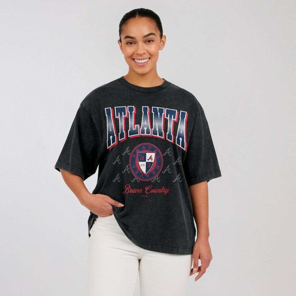 Atlanta Braves WEAR by Erin Andrews Women's Oversized Boyfriend T-Shirt - MLB T-shirts