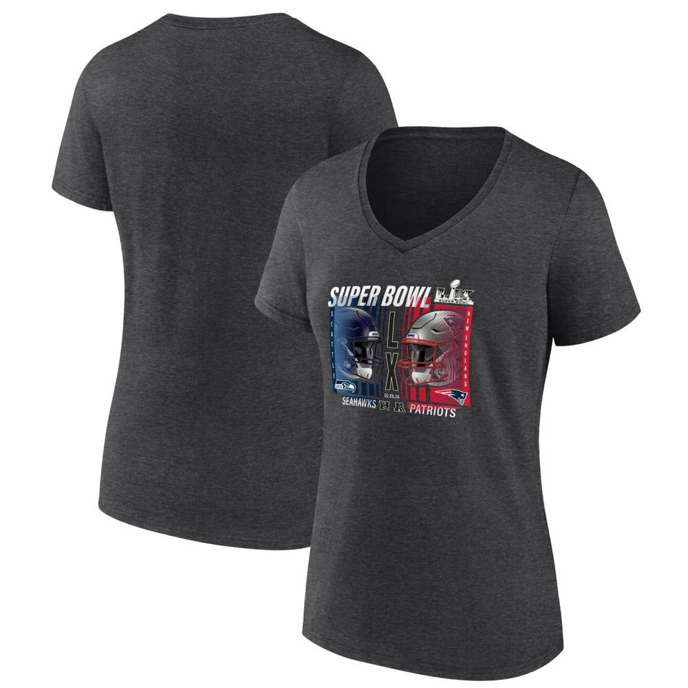 New England Patriots vs. Seattle Seahawks Women's Super Bowl LX Matchup Plus Size Final Battle V-Neck T-Shirt | NFL New