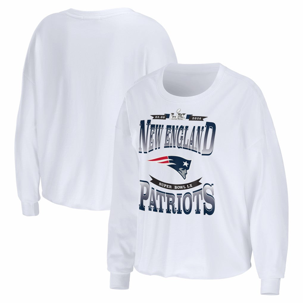 New England Patriots WEAR by Erin Andrews Women's Super Bowl LX Cropped Long Sleeve T-Shirt | NFL Online