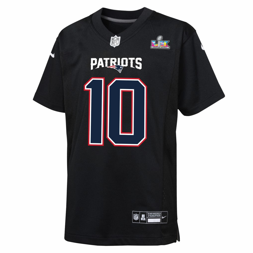 New England Patriots Drake Maye  Youth Super Bowl LX Patch Carbon Fashion Game Jersey | NFL On sale