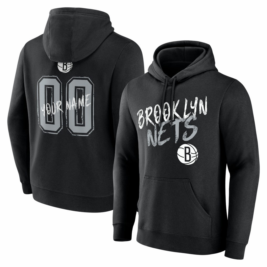 Black Brooklyn Nets Big & Tall Hustle Personalized Name & Number Hoodie | NBA