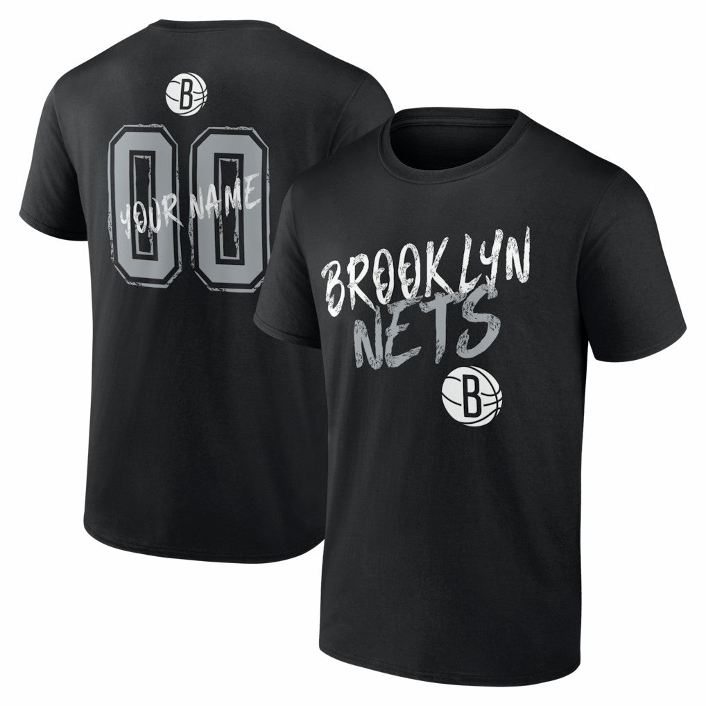 Black Brooklyn Nets Big & Tall Hustle Personalized Name & Number T-Shirt | NBA