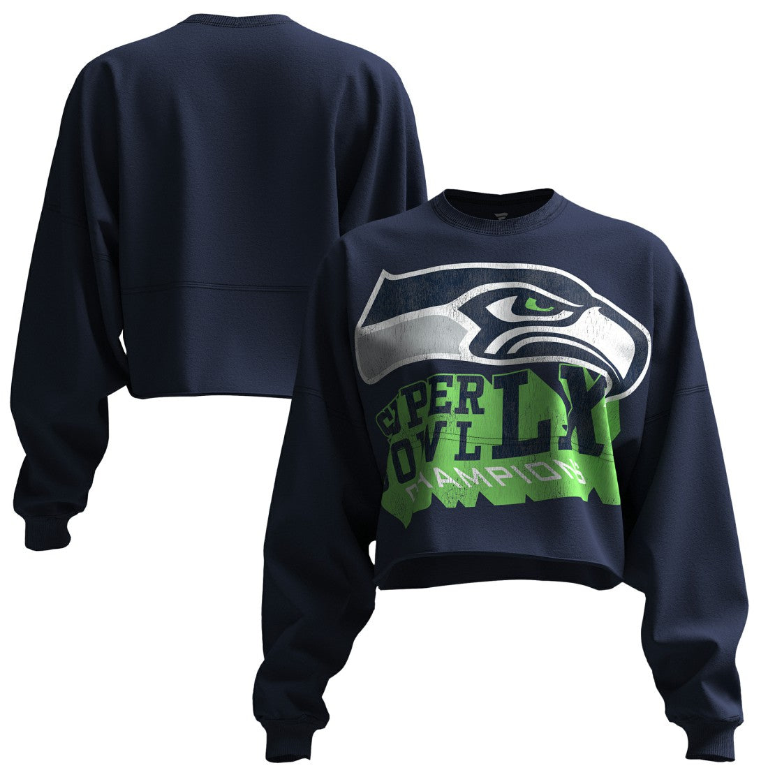 Seattle Seahawks Spirit Jersey Women's Super Bowl LX s Cropped Long Sleeve T-Shirt | NFL New