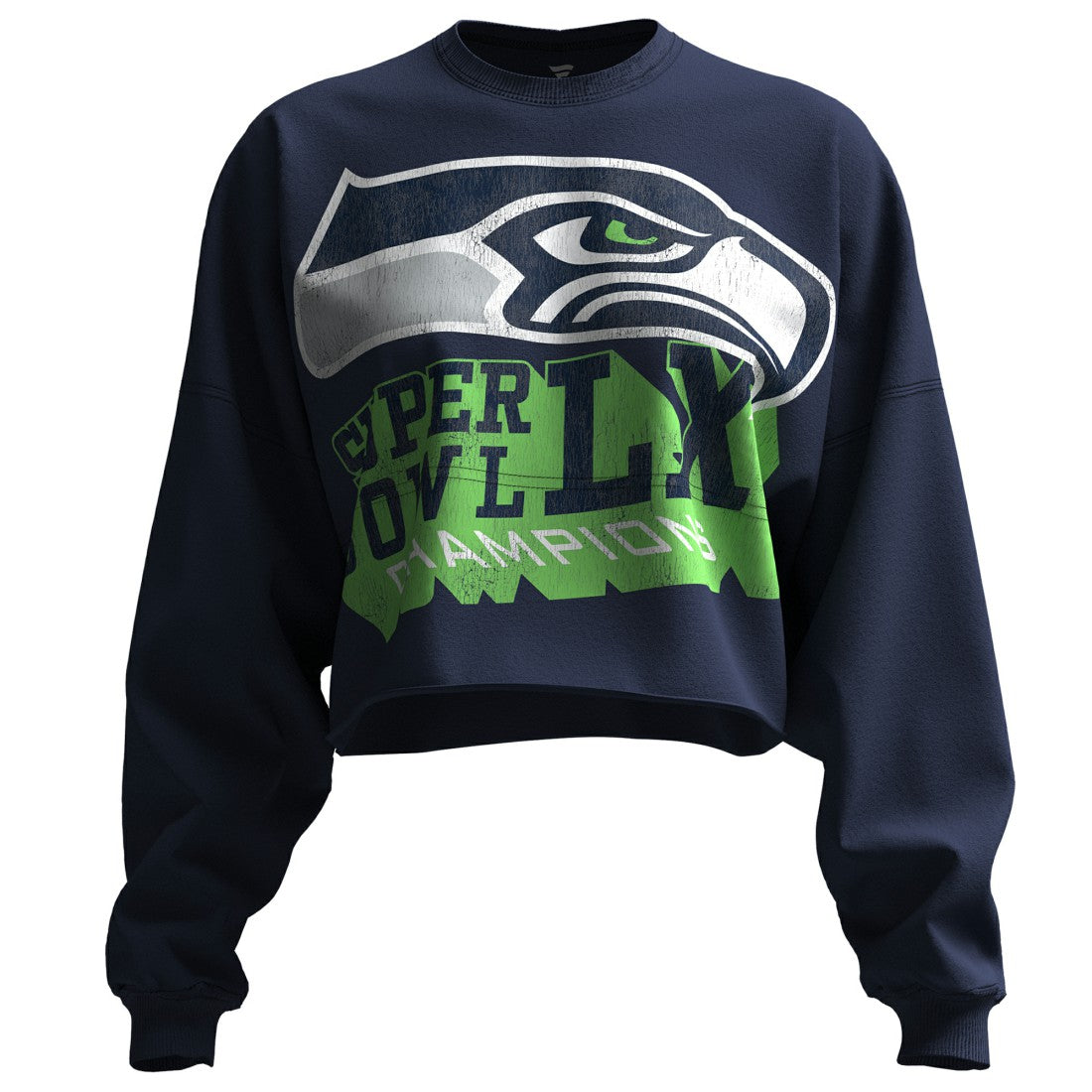Seattle Seahawks Spirit Jersey Women's Super Bowl LX s Cropped Long Sleeve T-Shirt | NFL New