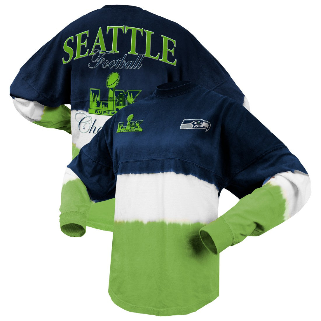 Seattle Seahawks Spirit Jersey Women's Super Bowl LX s Horizontal Ombre Long Sleeve T-Shirt | NFL Online