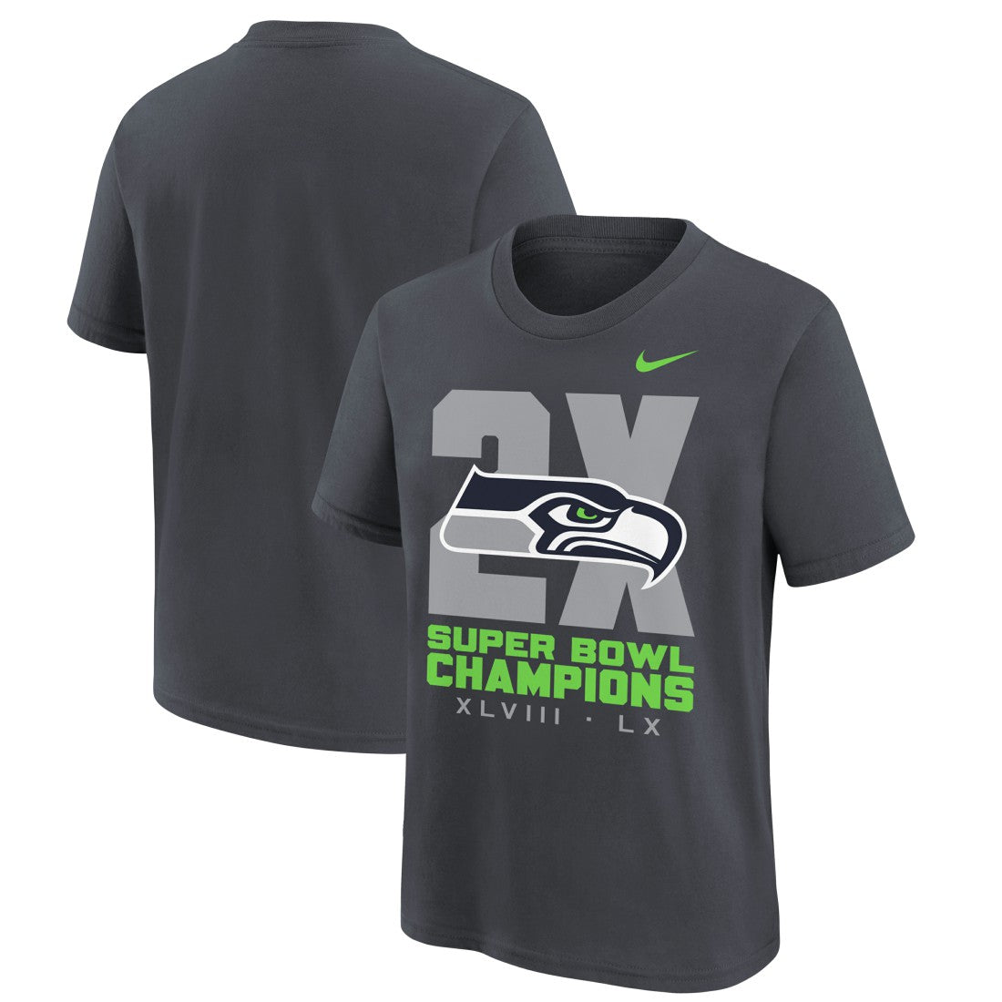 Seattle Seahawks Youth Two-Time Super Bowl Champions Multi-Champs T-Shirt | NFL US