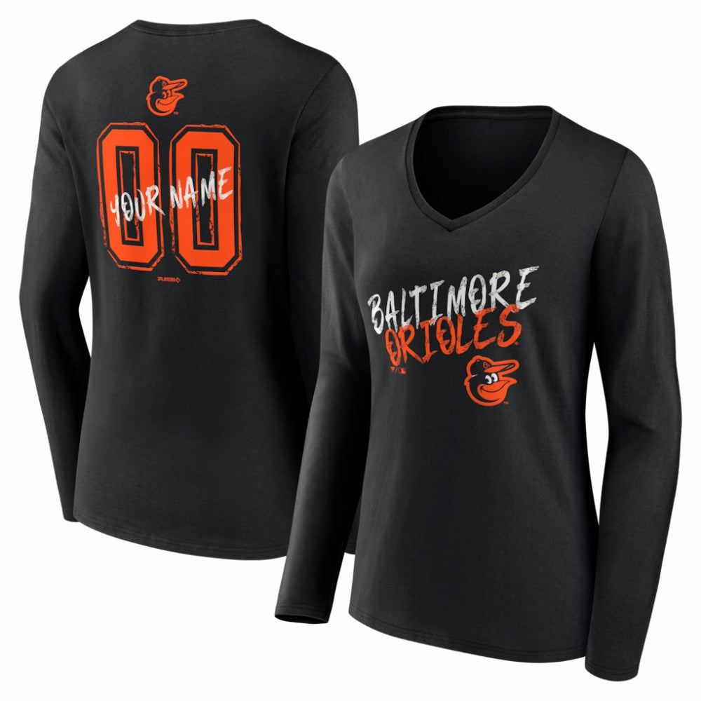 Baltimore Orioles Women's Hustle Personalized Name & Number Long Sleeve V-Neck T-Shirt - MLB T-shirts