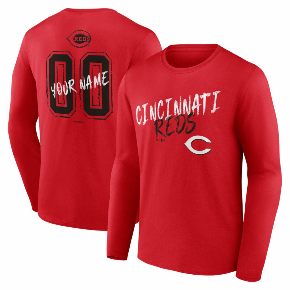 Cincinnati Reds  Hustle Personalized Name & Number Long Sleeve T-Shirt - MLB T-shirts