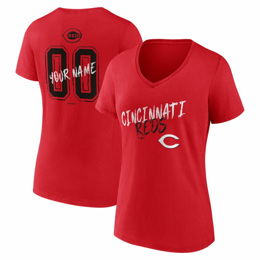 Cincinnati Reds Women's Hustle Personalized Name & Number V-Neck T-Shirt - MLB T-shirts