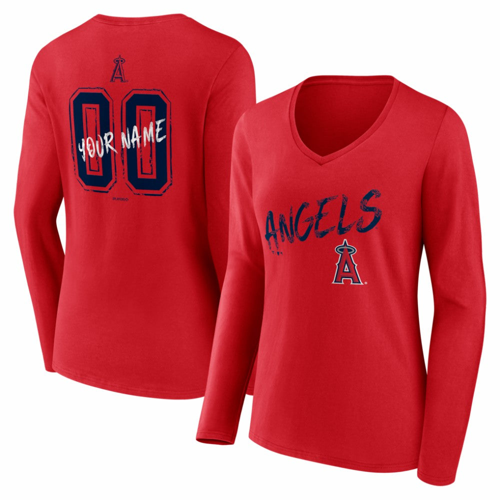 Los Angeles Angels Women's Hustle Personalized Name & Number Long Sleeve V-Neck T-Shirt - MLB T-shirts