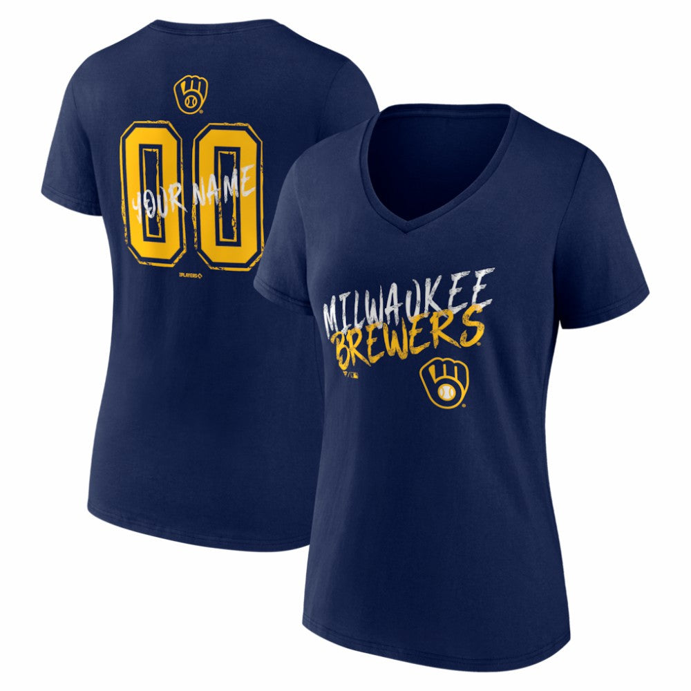 Milwaukee Brewers Women's Hustle Personalized Name & Number V-Neck T-Shirt - MLB T-shirts