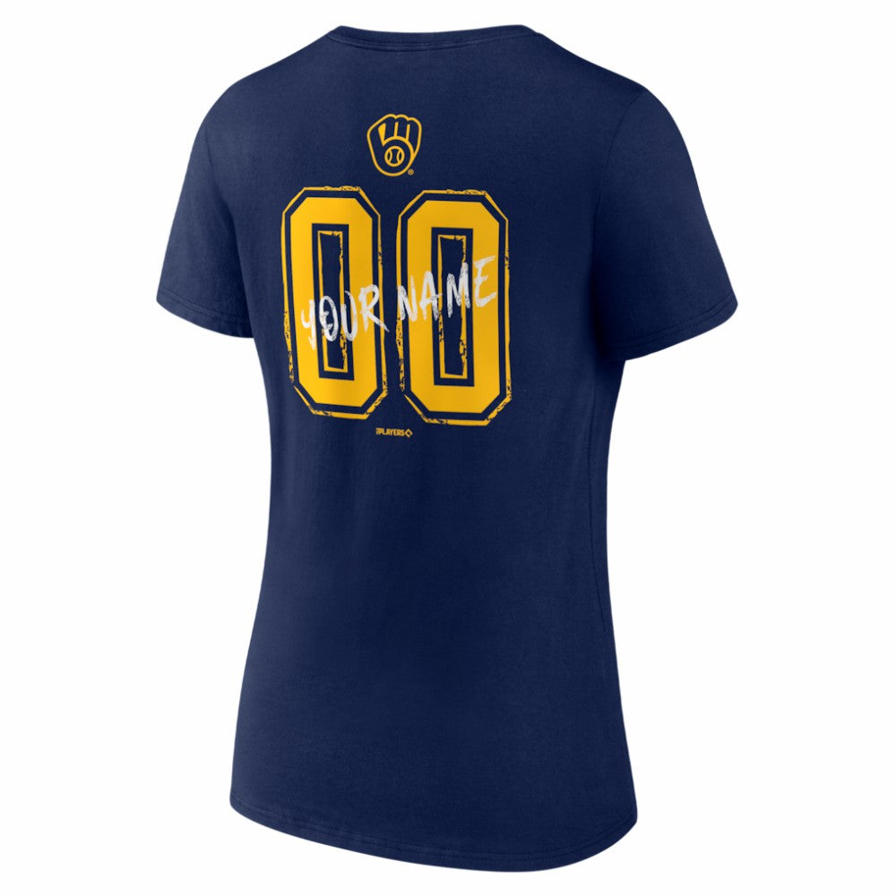 Milwaukee Brewers Women's Hustle Personalized Name & Number V-Neck T-Shirt - MLB T-shirts