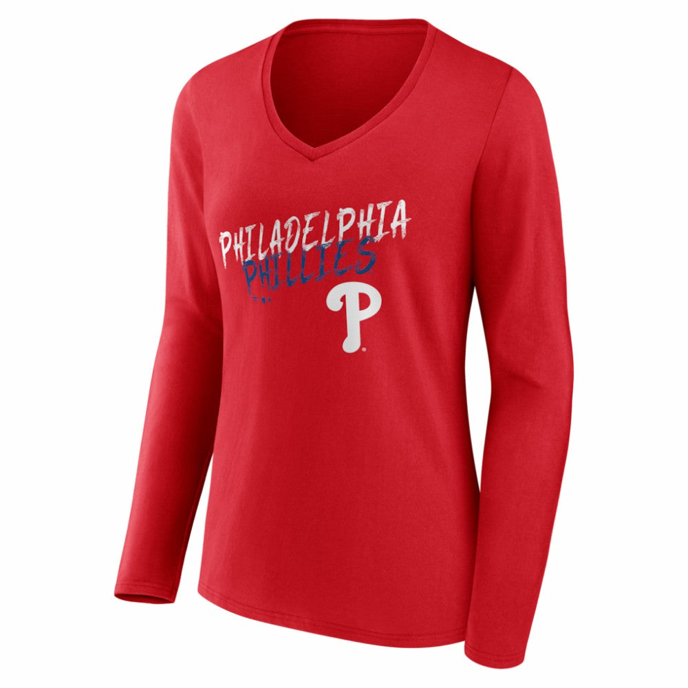 Philadelphia Phillies Women's Hustle Personalized Name & Number Long Sleeve V-Neck T-Shirt - MLB T-shirts