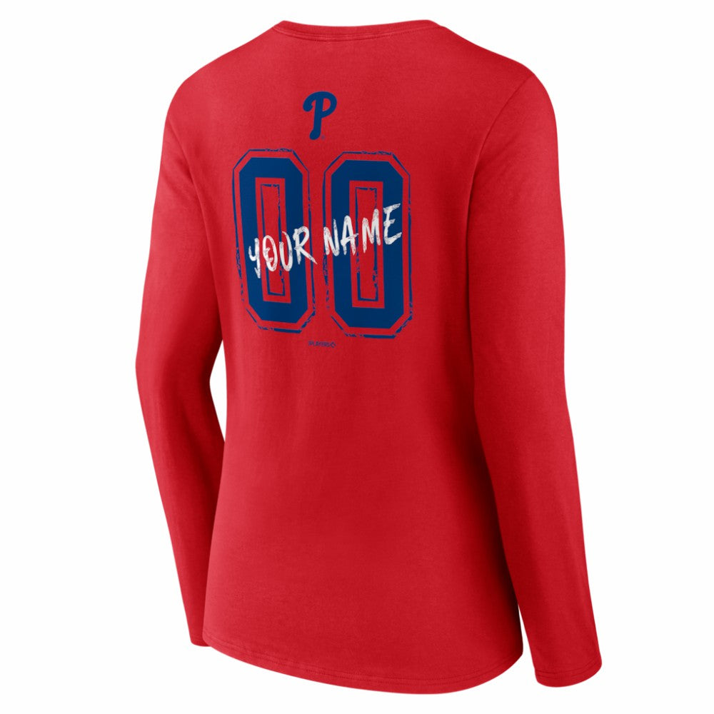Philadelphia Phillies Women's Hustle Personalized Name & Number Long Sleeve V-Neck T-Shirt - MLB T-shirts