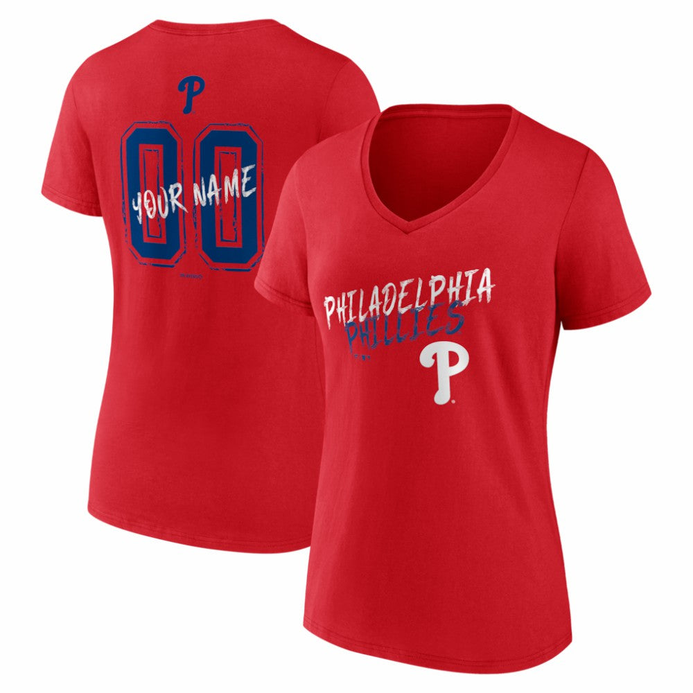 Philadelphia Phillies Women's Hustle Personalized Name & Number V-Neck T-Shirt - MLB T-shirts