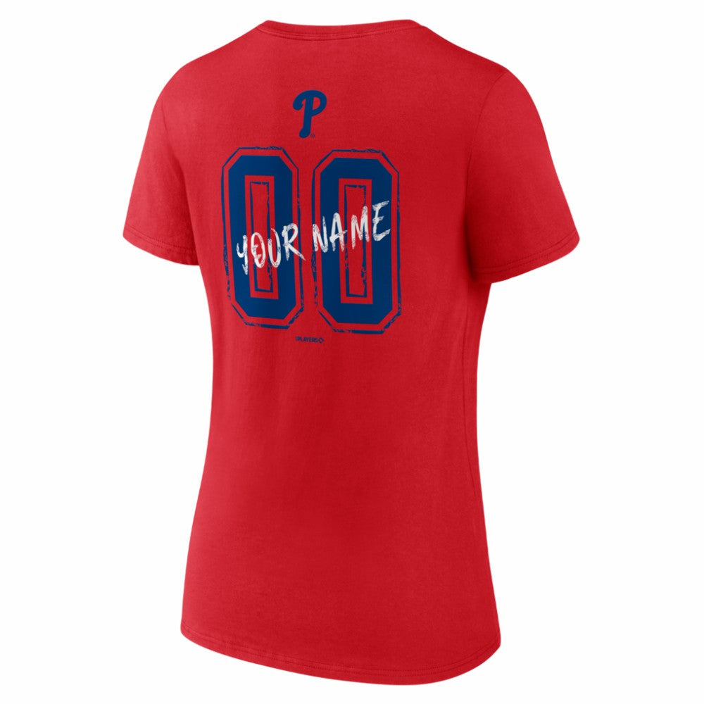 Philadelphia Phillies Women's Hustle Personalized Name & Number V-Neck T-Shirt - MLB T-shirts