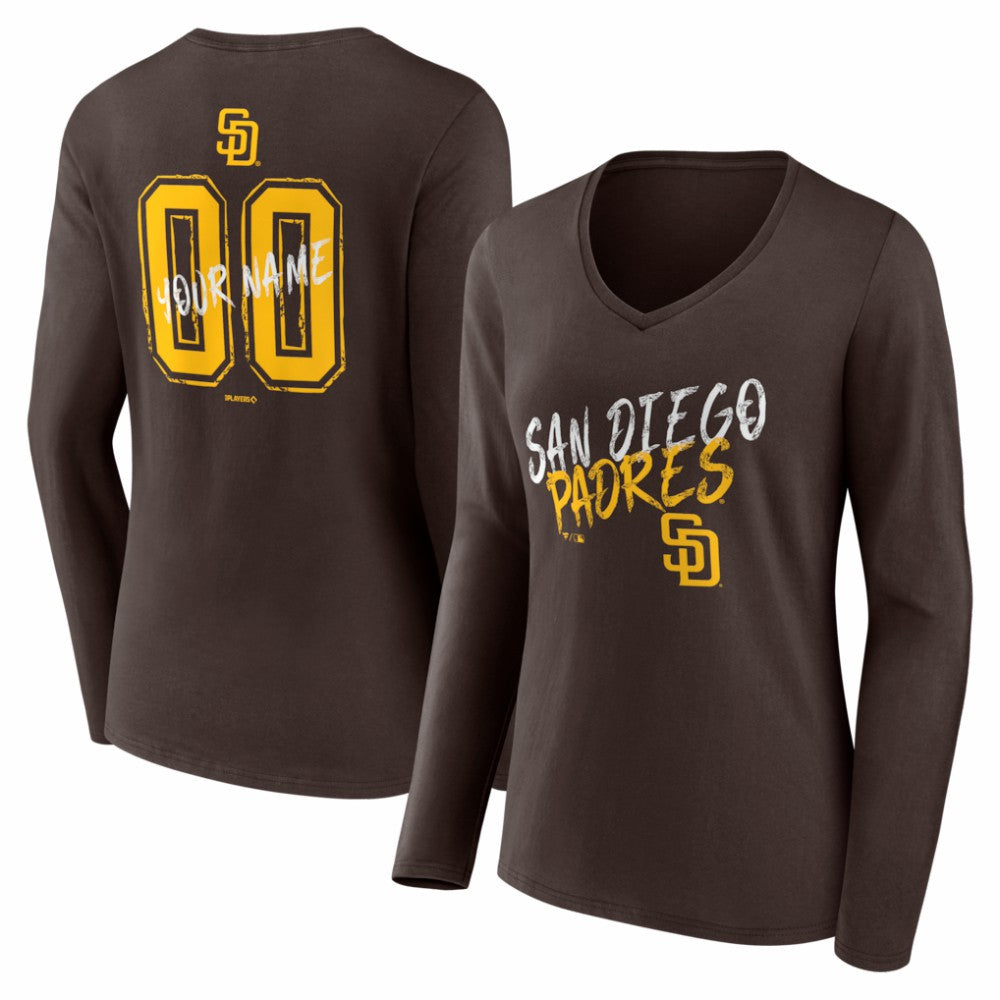 San Diego Padres Women's Hustle Personalized Name & Number Long Sleeve V-Neck T-Shirt - MLB T-shirts