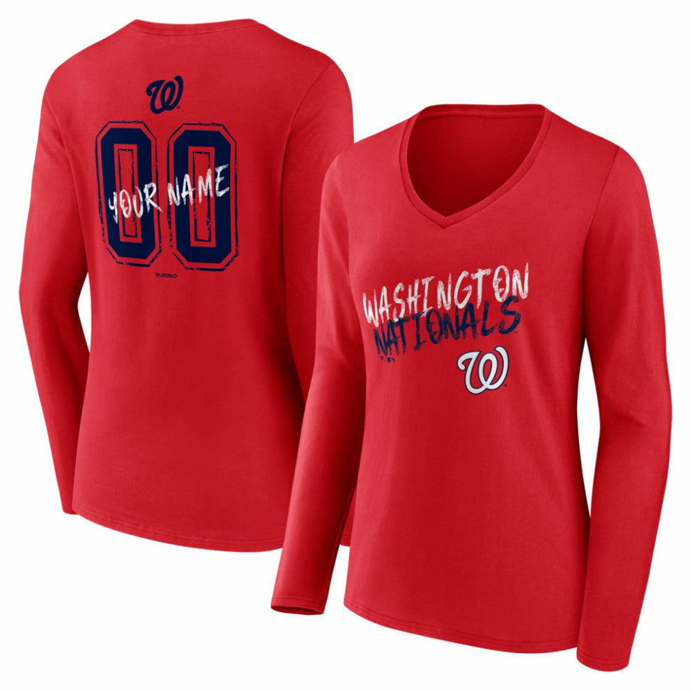 Washington Nationals Women's Hustle Personalized Name & Number Long Sleeve V-Neck T-Shirt - MLB T-shirts