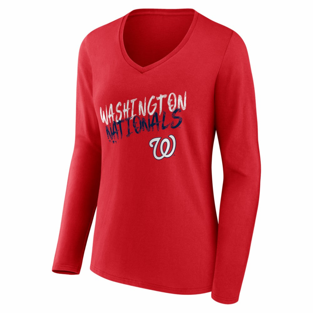 Washington Nationals Women's Hustle Personalized Name & Number Long Sleeve V-Neck T-Shirt - MLB T-shirts