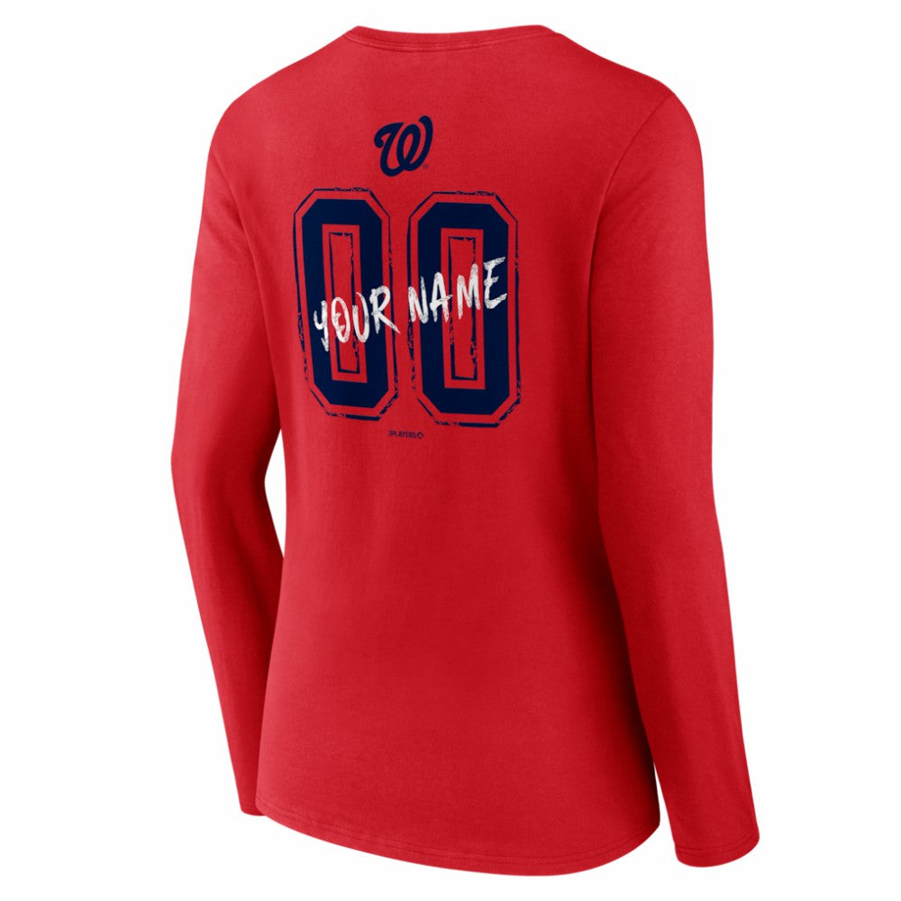 Washington Nationals Women's Hustle Personalized Name & Number Long Sleeve V-Neck T-Shirt - MLB T-shirts