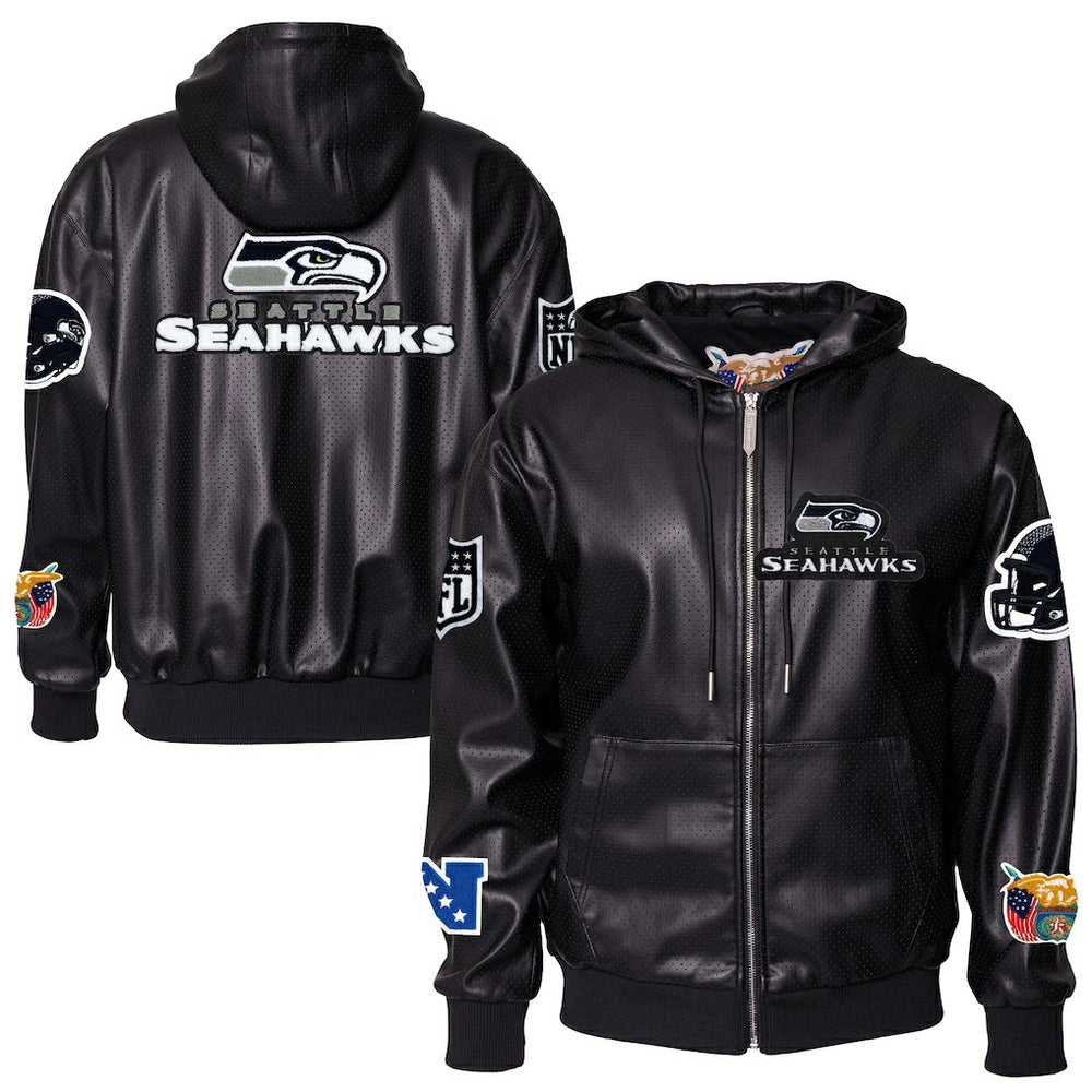 Seattle Seahawks Jeff Hamilton Vegan Leather Full-Zip Hooded Jacket | NFL Outlet