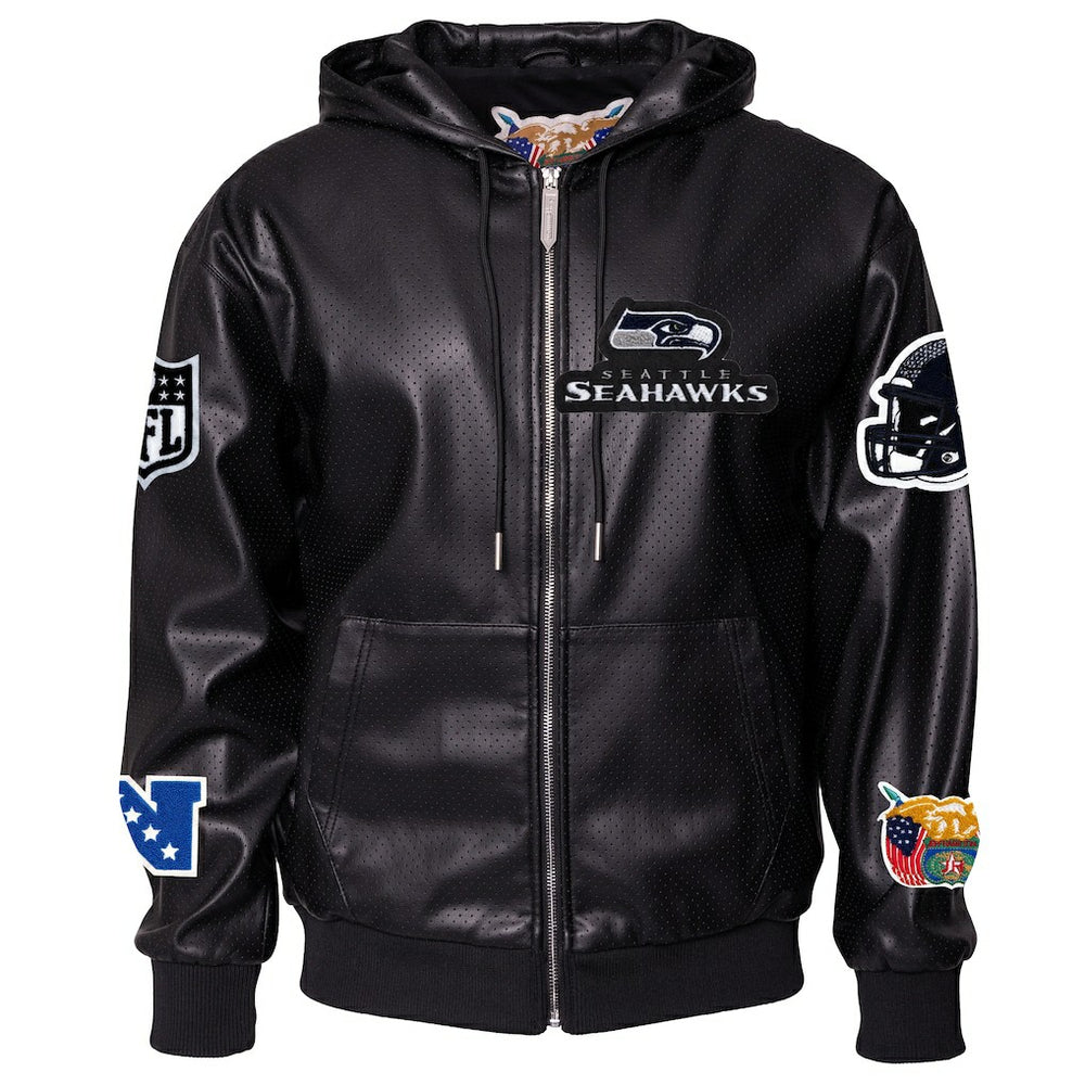 Seattle Seahawks Jeff Hamilton Vegan Leather Full-Zip Hooded Jacket | NFL Outlet