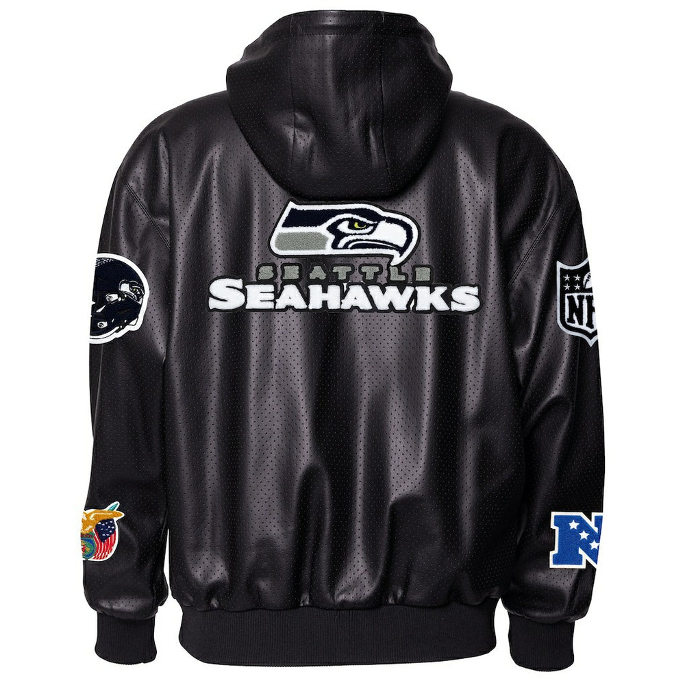 Seattle Seahawks Jeff Hamilton Vegan Leather Full-Zip Hooded Jacket | NFL Outlet