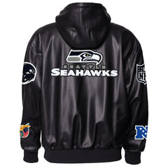 Seattle Seahawks Jeff Hamilton Vegan Leather Full-Zip Hooded Jacket | NFL Outlet