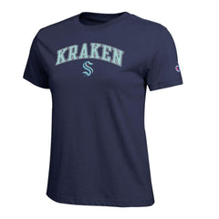 Seattle Kraken Champion Women's Arch Mascot Logo T-Shirt -  NHL T-shirts