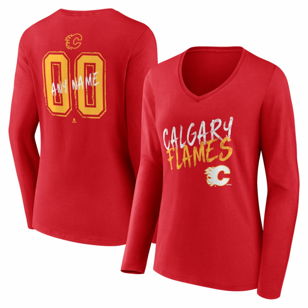 Calgary Flames Women's Hustle Personalized Name & Number Long Sleeve V-Neck T-Shirt -  NHL T-shirts