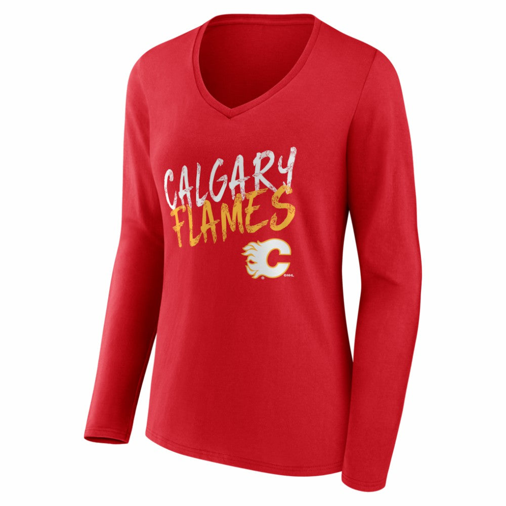 Calgary Flames Women's Hustle Personalized Name & Number Long Sleeve V-Neck T-Shirt -  NHL T-shirts
