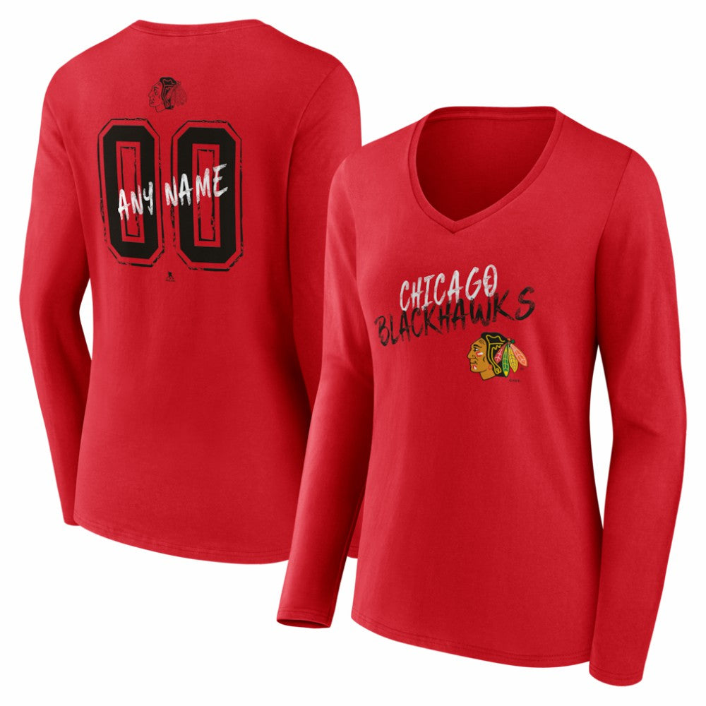 Chicago Blackhawks Women's Hustle Personalized Name & Number Long Sleeve V-Neck T-Shirt -  NHL T-shirts