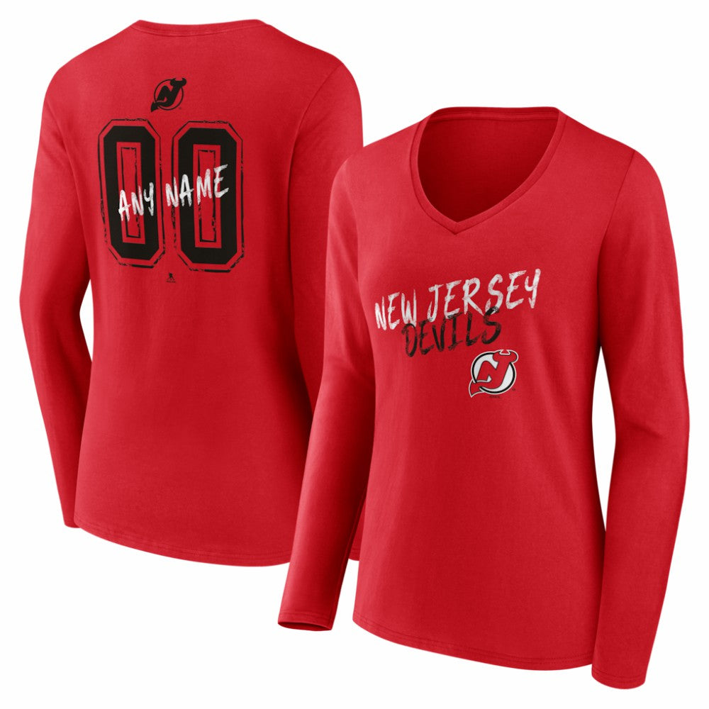 New Jersey Devils Women's Hustle Personalized Name & Number Long Sleeve V-Neck T-Shirt -  NHL T-shirts