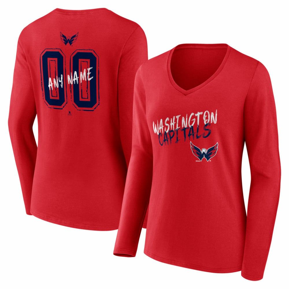 Washington Capitals Women's Hustle Personalized Name & Number Long Sleeve V-Neck T-Shirt -  NHL T-shirts