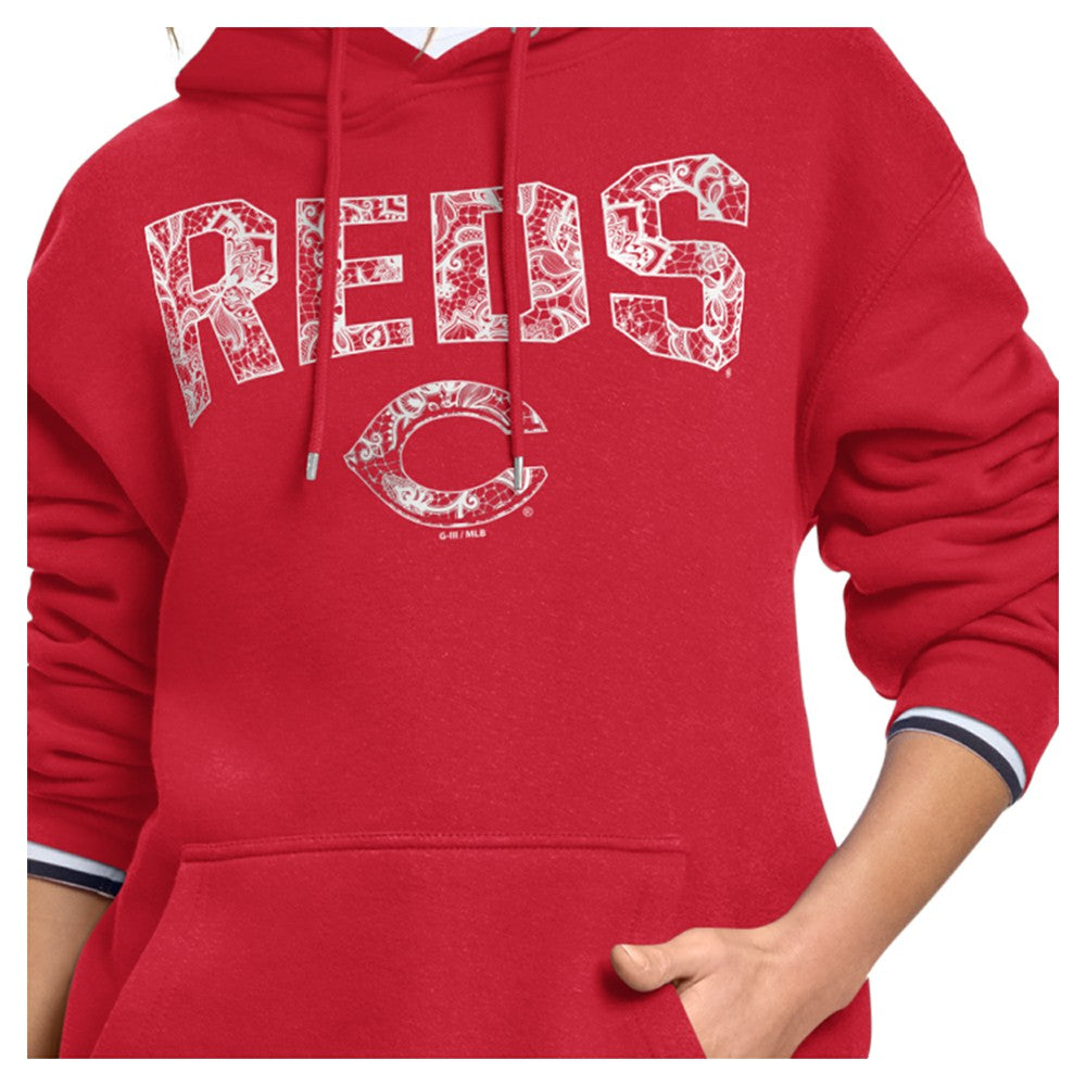 Cincinnati Reds Starter Women's Lace Team Lockup Fleece Hoodie - MLB Hoodies