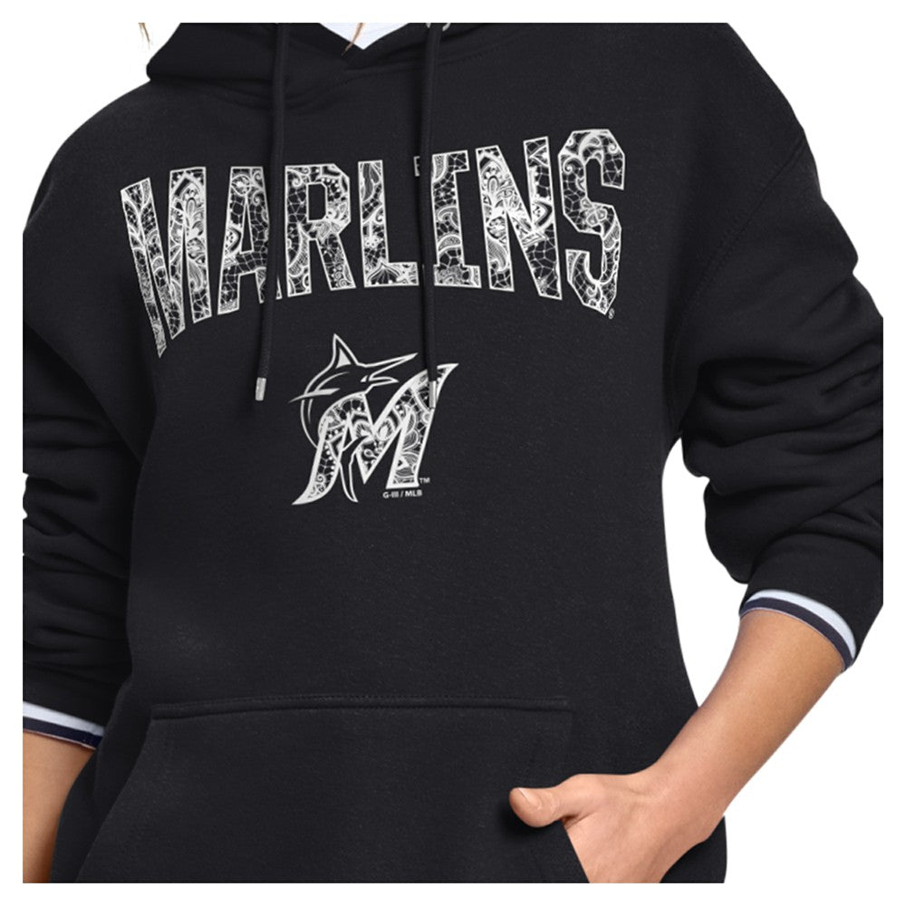 Miami Marlins Starter Women's Lace Team Lockup Fleece Hoodie - MLB Hoodies