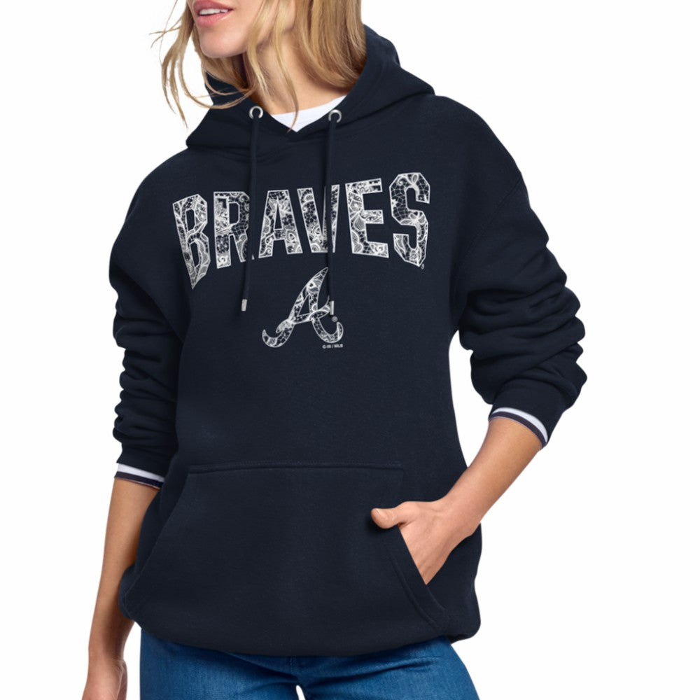 Atlanta Braves Starter Women's Lace Team Lockup Fleece Hoodie - MLB Hoodies