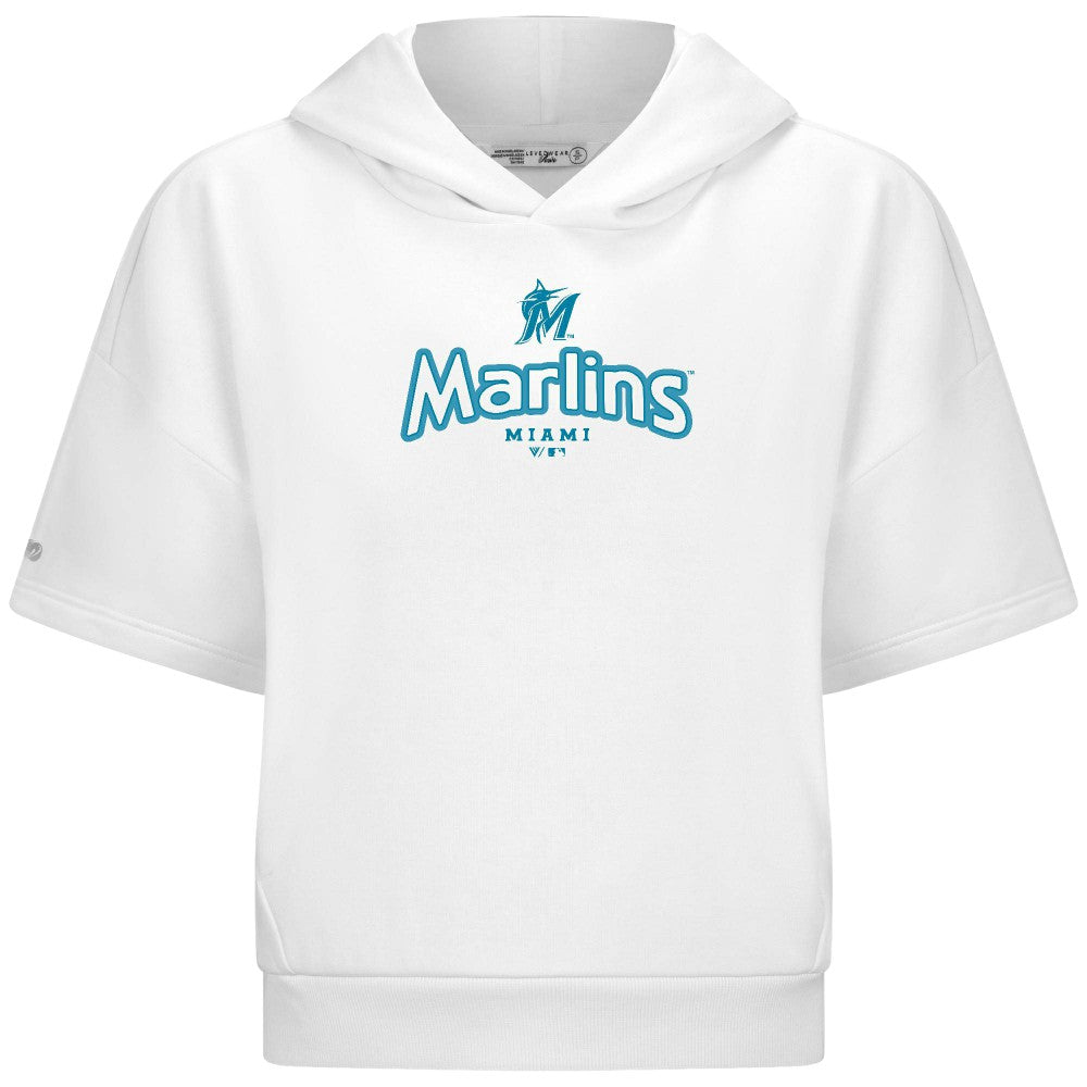 Miami Marlins Levelwear Women's Amber Short Sleeve Cornerstone Hoodie - MLB Hoodies