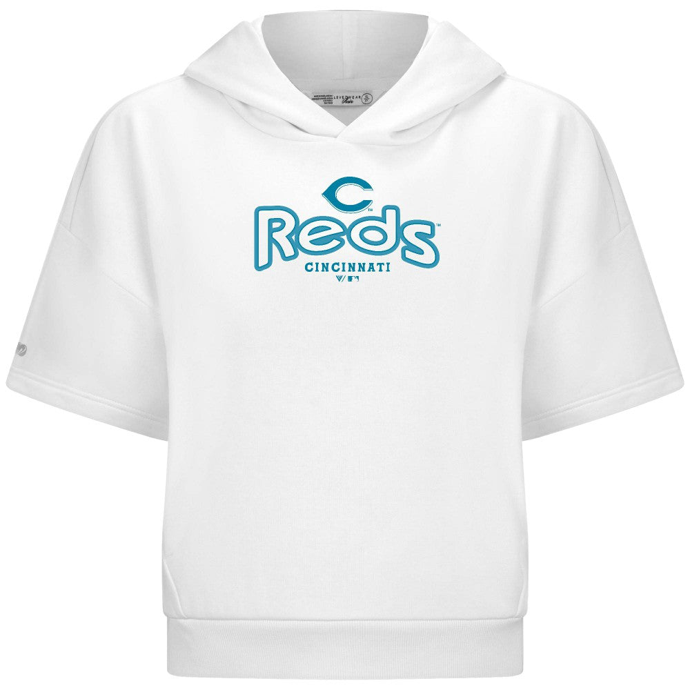 Cincinnati Reds Levelwear Women's Amber Short Sleeve Cornerstone Hoodie - MLB Hoodies