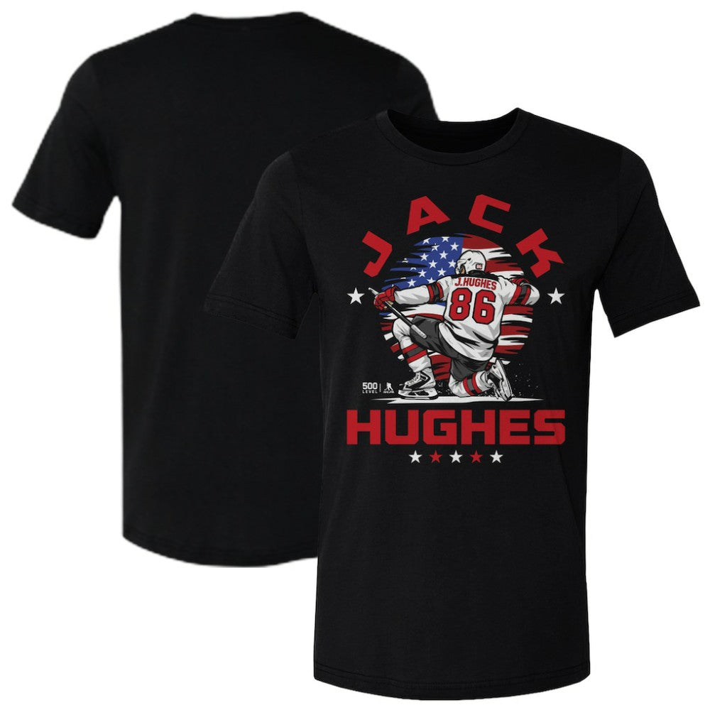 Jack Hughes US Men's Hockey 500 Level Flag T-Shirt -  NHL T-shirts