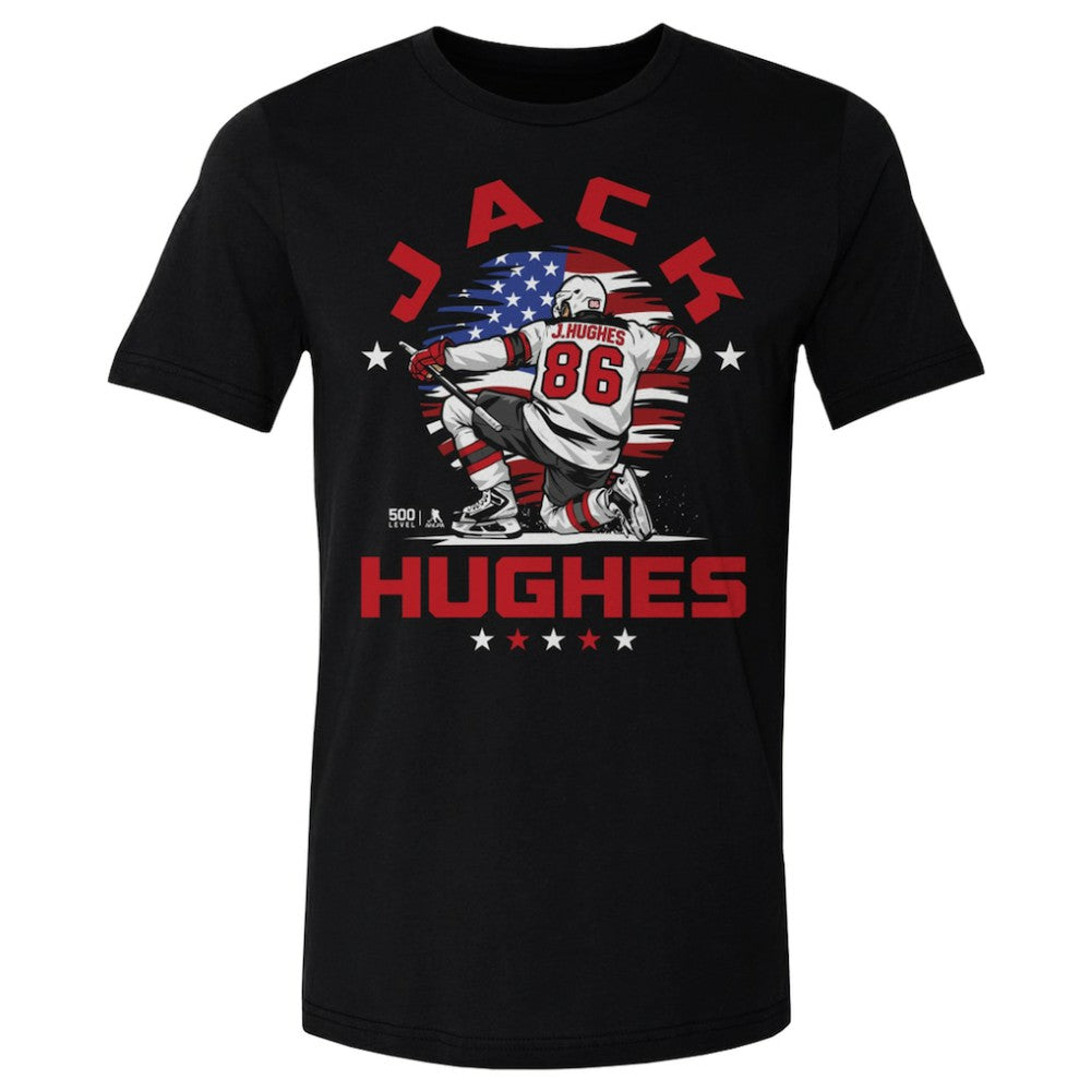 Jack Hughes US Men's Hockey 500 Level Flag T-Shirt -  NHL T-shirts